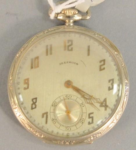 14k white gold Illinois open face pocket watch, 46mm,: 14k white gold Illinois open face pocket watch, 46mm, 1.8 t.oz. total weight.