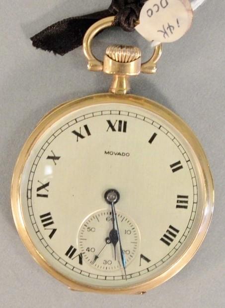 14k gold Movado open face pocket watch, 46.8mm, total: 14k gold Movado open face pocket watch, 46.8mm, total weight 2.1 t.oz.