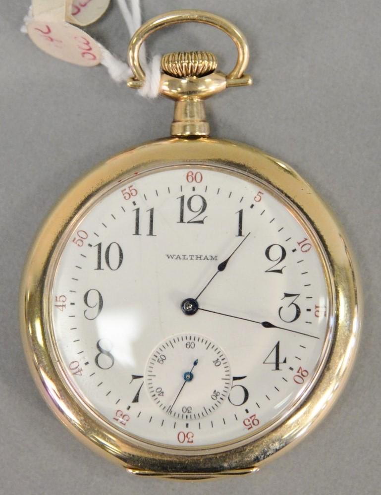 14k gold Waltham open face pocket watch, 47mm, 2.3: 14k gold Waltham open face pocket watch, 47mm, 2.3 t.oz.