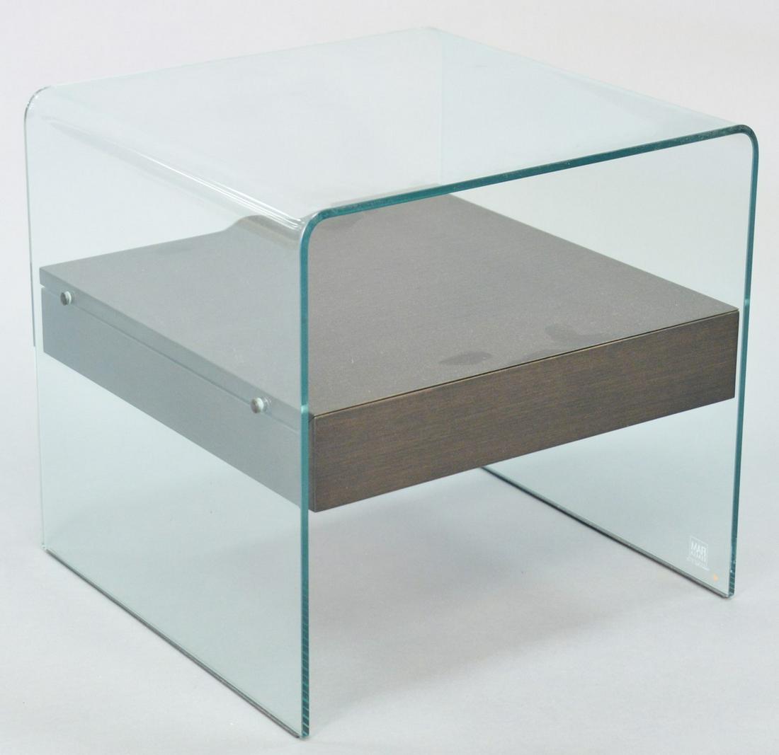 Fiam Riatto nightstand, Italy, bent tempered glass,: Fiam Riatto nightstand, Italy, bent tempered glass, signed in glass, 18" h.