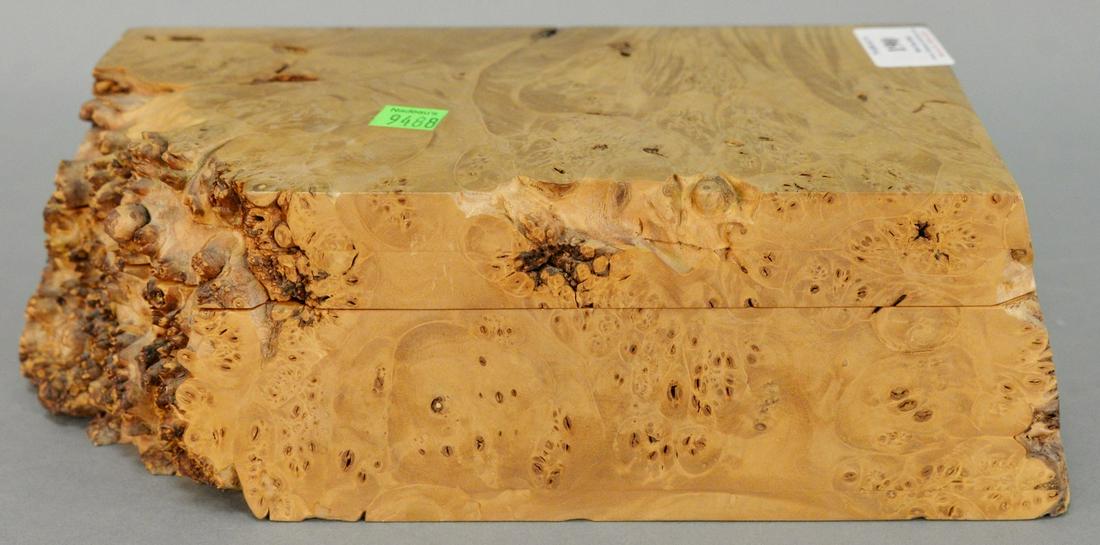 Michael Elkan (1942 - 2014), burl wooden nesting box: Michael Elkan (1942 - 2014), burl wooden nesting box with two interior covered box compartments, 3 1/2" h. x 11" w. x 5 3/4" d. Provenance: The Estate of Andrew Wolf, New Haven, CT, Arts Chief.