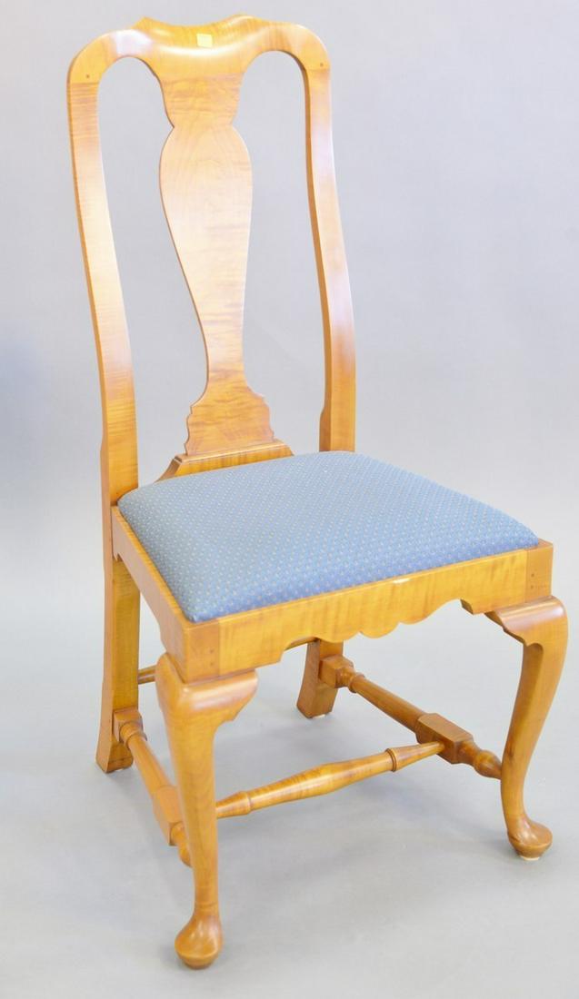 Eldred Wheeler tiger maple Queen Anne style side chair,: Eldred Wheeler tiger maple Queen Anne style side chair, (small chip on front rail), 41" h.