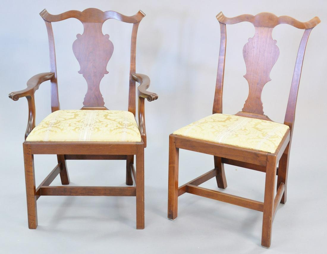 Pair Eldred Wheeler cherry chairs, one arm, one side,: Pair Eldred Wheeler cherry chairs, one arm, one side, ht: 38 1/2".