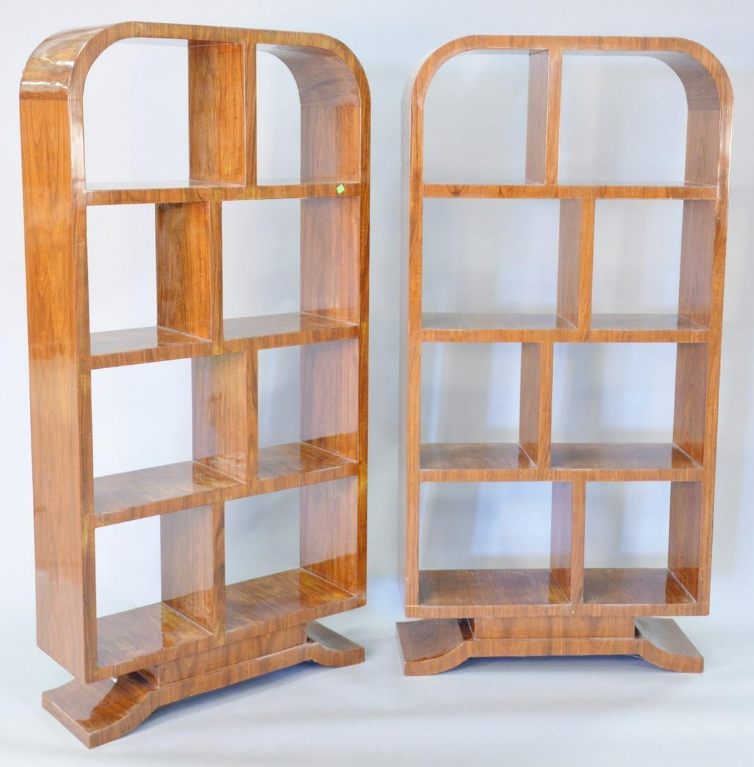 Pair of Modern/Deco style book shelves, ht. 70 1/2",: Pair of Modern/Deco style book shelves, ht. 70 1/2", wd. 34 1/2", dp. 11 3/4".