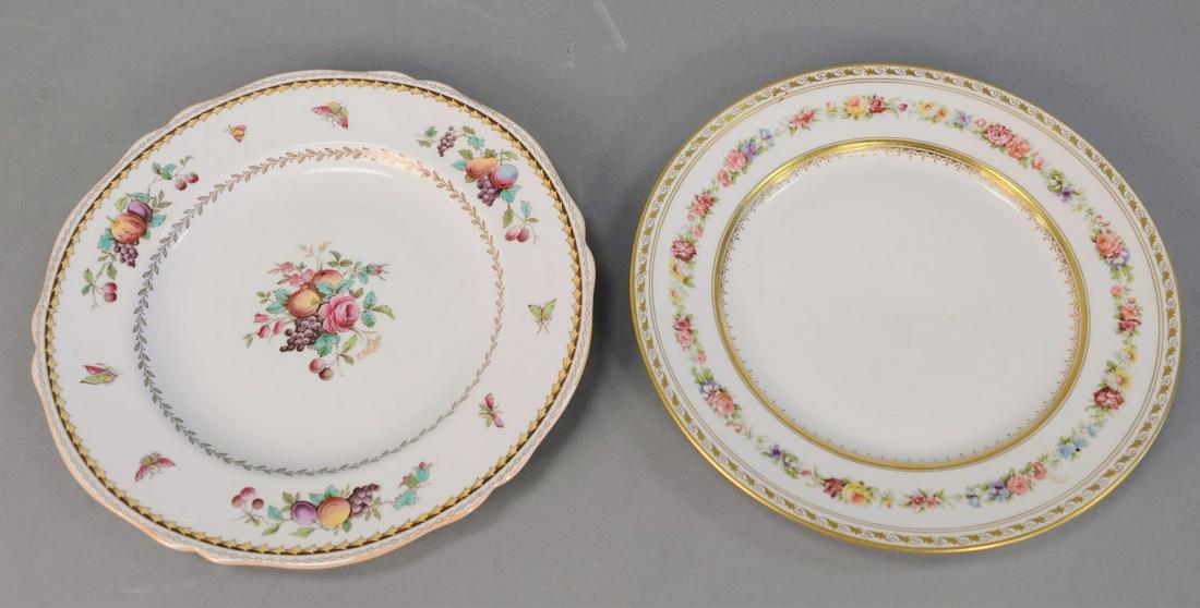 Two sets of plates, eight French Charles Reizenstein: Two sets of plates, eight French Charles Reizenstein gold with border of flowers and gold feet, along with Spode Rockingham set of twelve plates [Provenance: Estate of William and Teresa Patton, Lake 