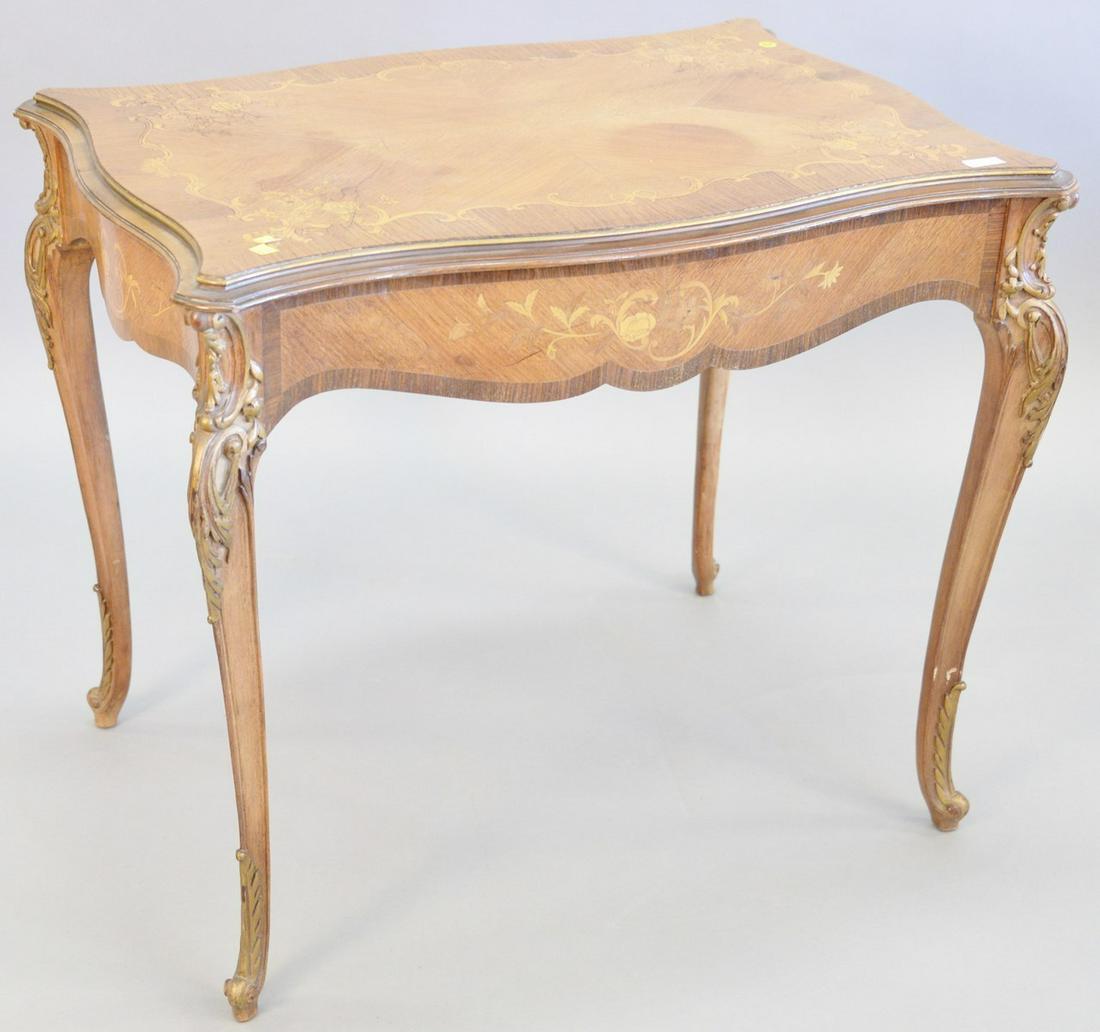 Louis XV style center table with marquetry inlay, ht.: Louis XV style center table with marquetry inlay, ht. 30", top 25" x 35", Provenance: The Estate of Ed Brenner, Short Hills N.J.