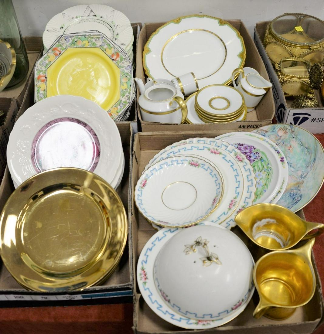 Four tray lots to include sets of plates, four Royal: Four tray lots to include sets of plates, four Royal Doulton plates, Limoges France tea set, Minton plates, Hibel plate, etc.