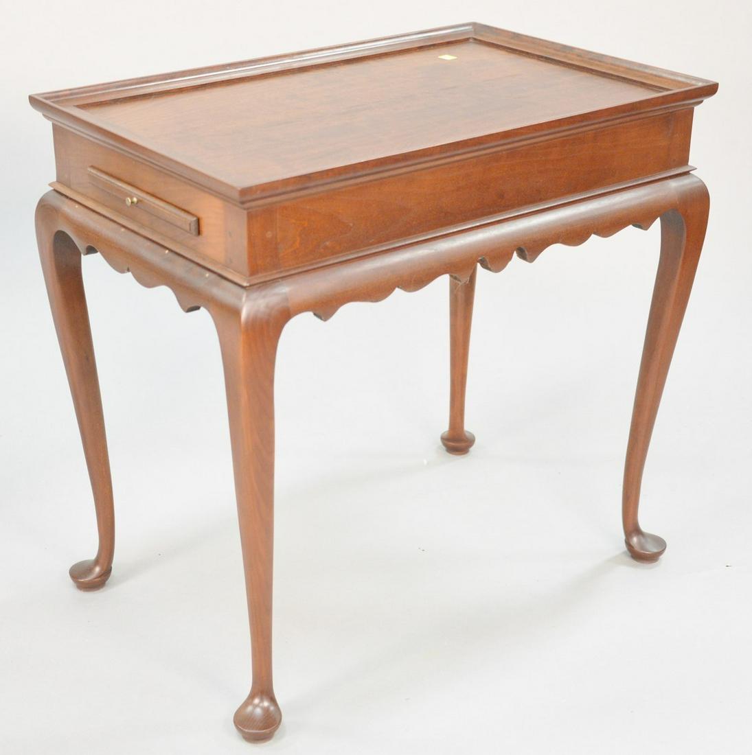 Eldred Wheeler cherry Queen Anne style tea table with: Eldred Wheeler cherry Queen Anne style tea table with candle slides, 27" h., top 18" x 28".