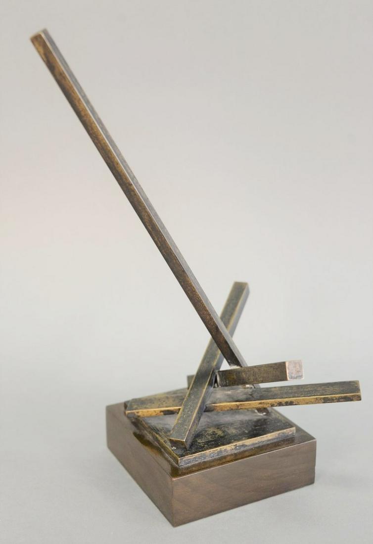 John Raymond Henry (American, b. 1943), bronze: John Raymond Henry (American, b. 1943), bronze geometric sculpture, 2003, on square wood base, signed and dated to base "John Henry, 2003", 13". [Property from the Collection of Ginny and Henry Mancin