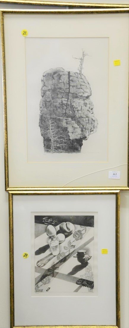 Louis Lozowick (1892-1973) three lithographs:: Louis Lozowick (1892-1973) three lithographs: "Breakfast", sight size: 11 1/2" x 9"; "Split Rock", sight size: 9 1/2" x 13 1/2"; "Driftwood", sight size: 9 1/2" x 13 1/2"; pencil signed and numbered, 