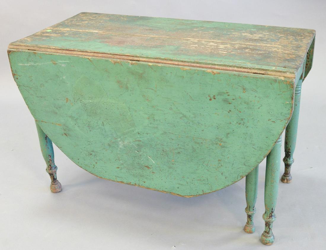 Green painted drop-leaf, ht. 29 1/4", wd. 45", dp. 21: Green painted drop-leaf, ht. 29 1/4", wd. 45", dp. 21 1/2", each leaf: 20 3/4", Provenance: Former home of Mel Gibson, Old Mill Rd, Greenwich, CT.