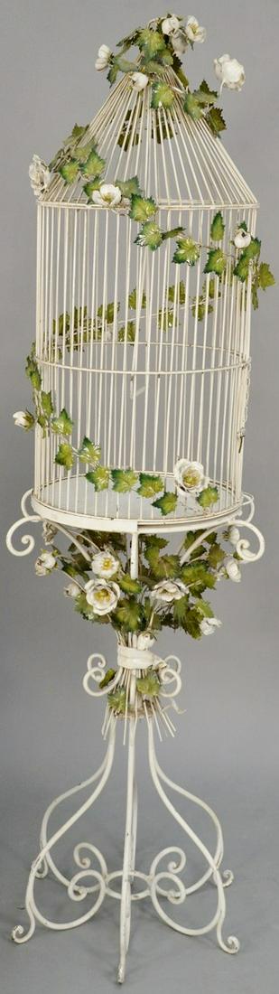 Group of five tole metal painted pieces to include a: Group of five tole metal painted pieces to include a bird cage, three mirrors and a table lamp. birdcage ht. 64 in. Provenance: Former home of Mel Gibson, Old Mill Rd, Greenwich, CT