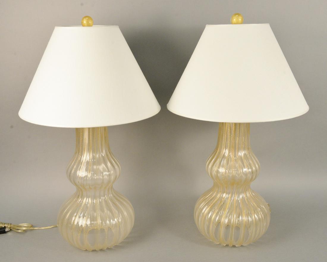 Pair of Murano blown glass lamps of ribbed double-gourd (1 of 4)