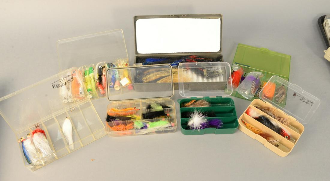 Tray lot of seven containers of salt water flies, (1 of 4)