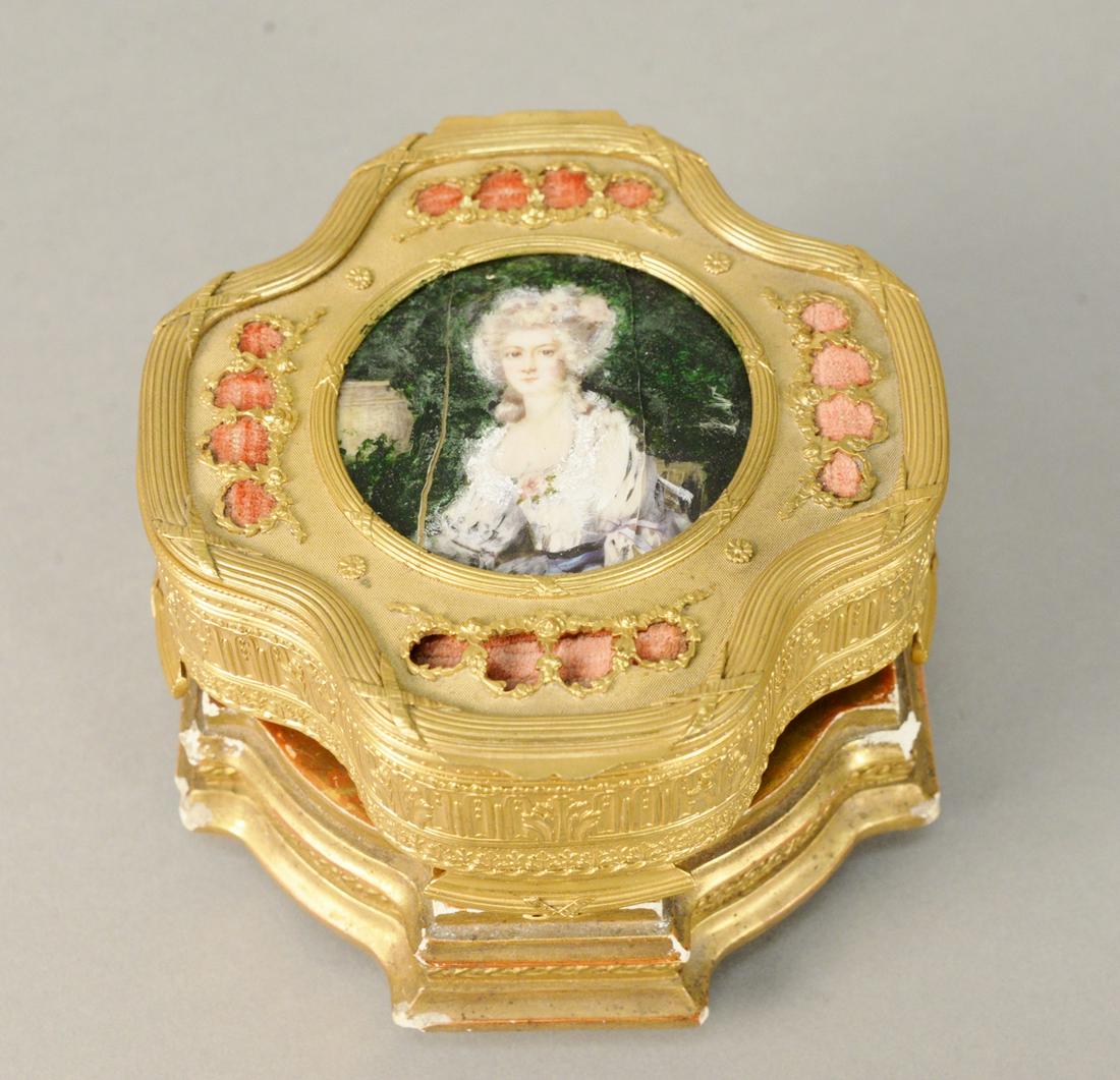 French bronze box with portrait plaque on cover, silk (1 of 3)