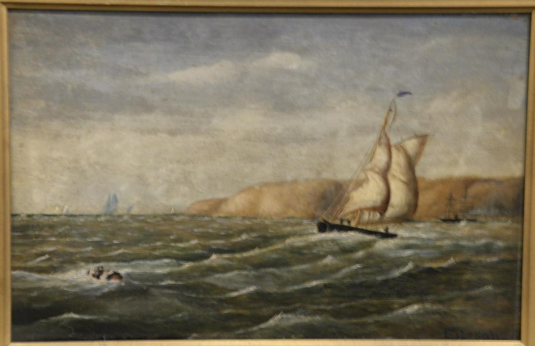 Edeson, oil on board, 19th C. sailing vessel in rough (1 of 3)