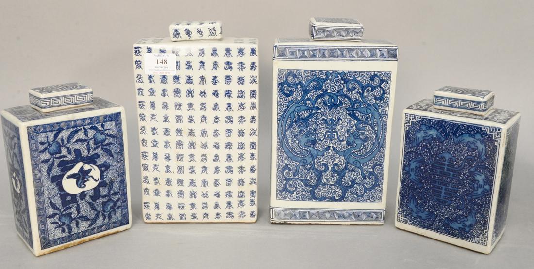 Four blue and white Chinese porcelain rectangular tea (1 of 3)
