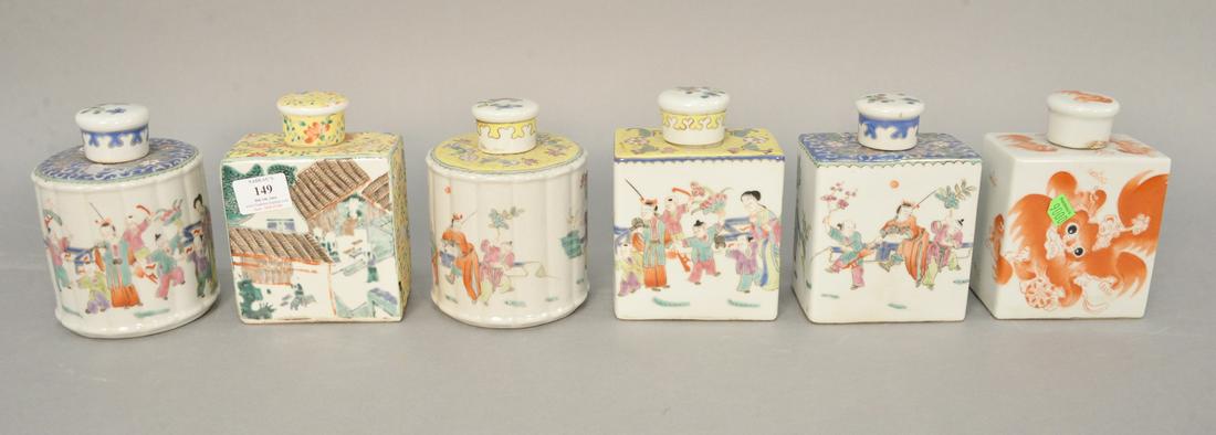 Six Chinese porcelain tea caddies, 6 1/4". (1 of 4)
