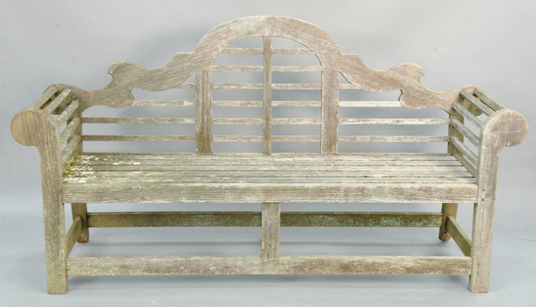 Outdoor teak bench, ht. 40 3/4", wd. 64 1/2". (1 of 4)