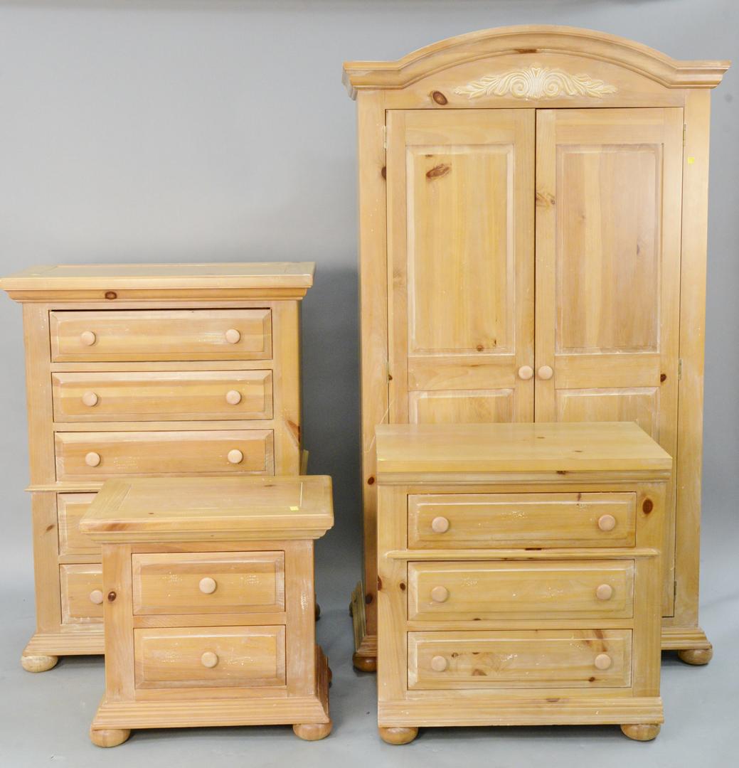 Four piece pine bedroom set to include a 5 drawer tall (1 of 4)