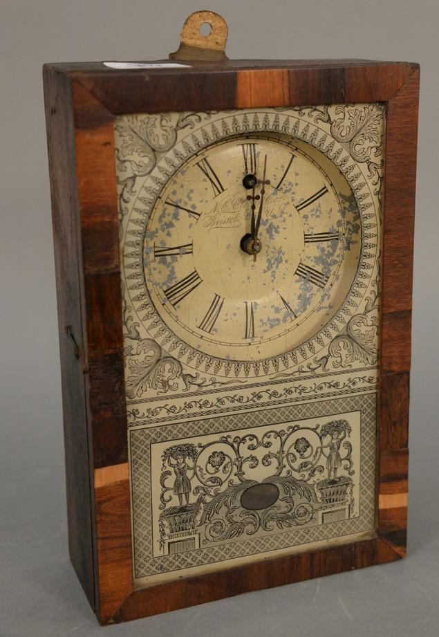 New England Clock Co. mantle clock, veneered wood, (1 of 4)