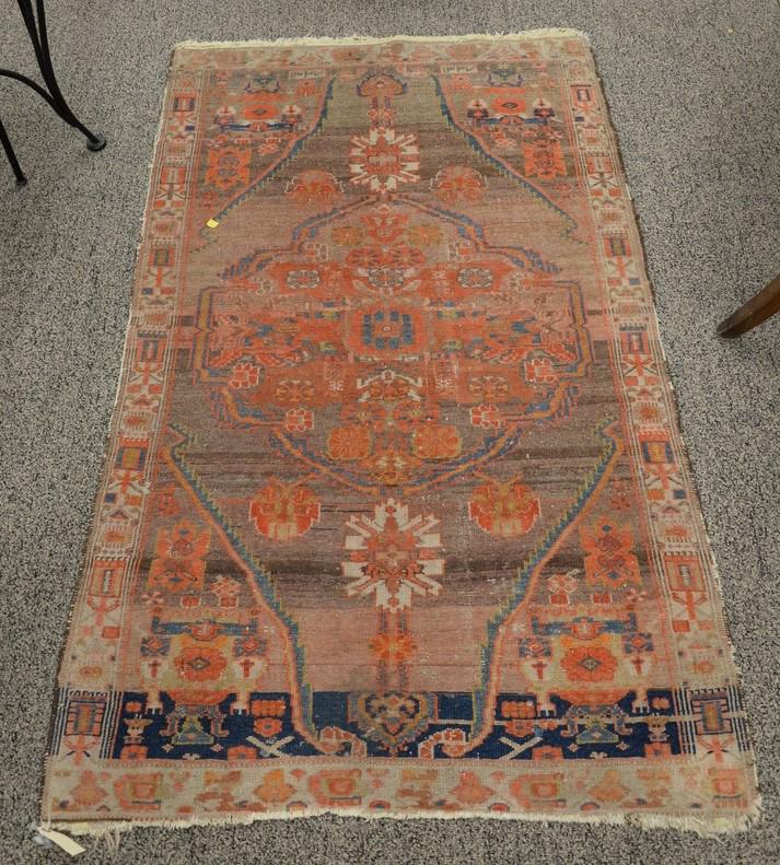 Oriental throw rug, worn, 3' 4" x 5' 9". (1 of 5)