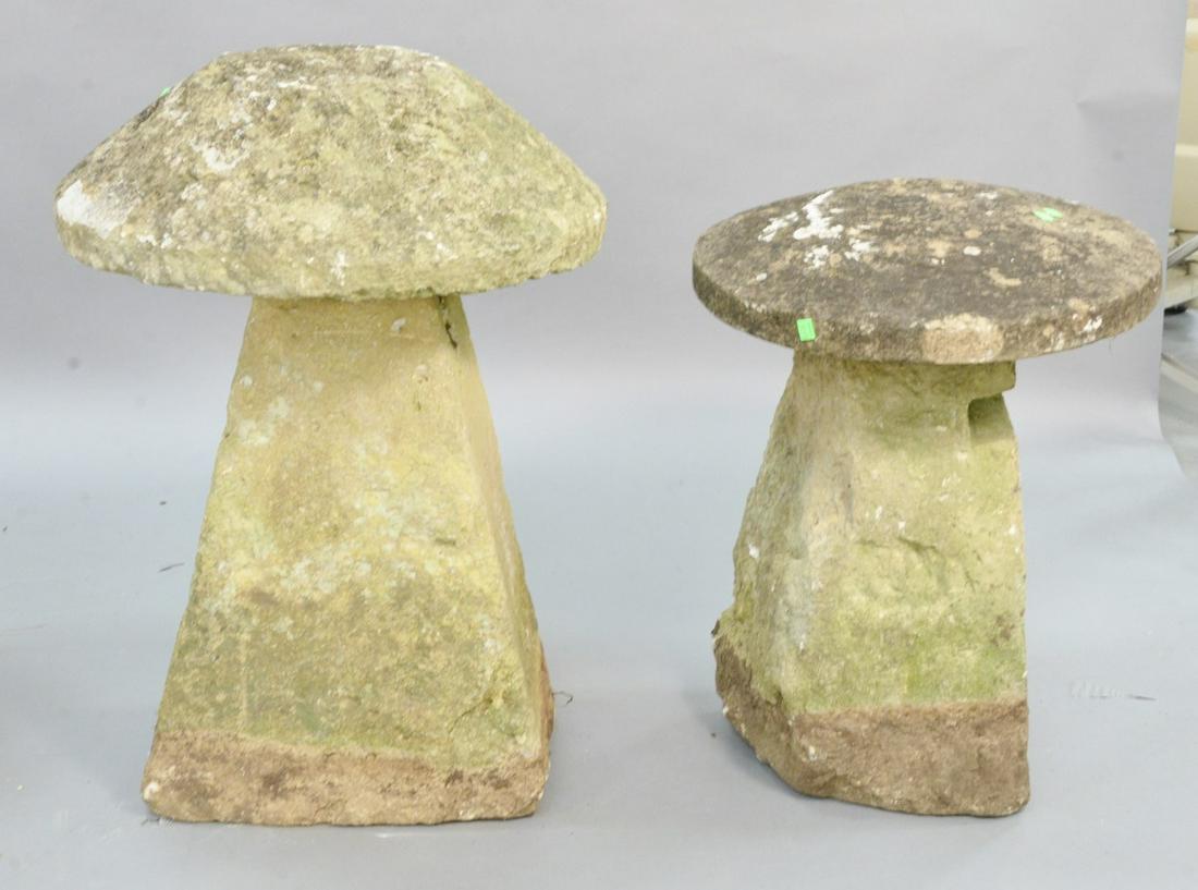 Pair of outdoor stone two-part sculptures, ht. 25", (1 of 4)