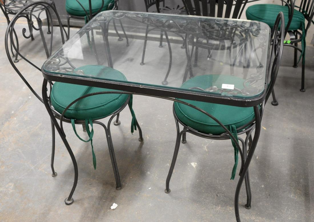 Six piece lot to include two outdoor glass top tables (1 of 2)