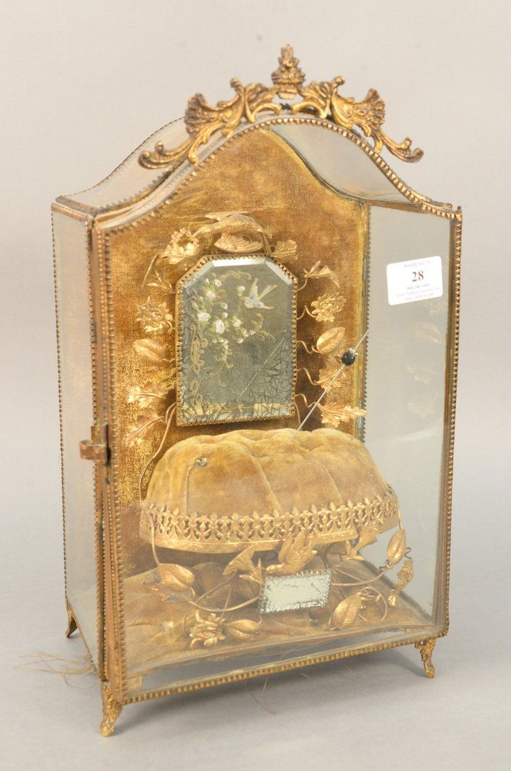 Victorian display case having mirror over pin cushion w (1 of 4)