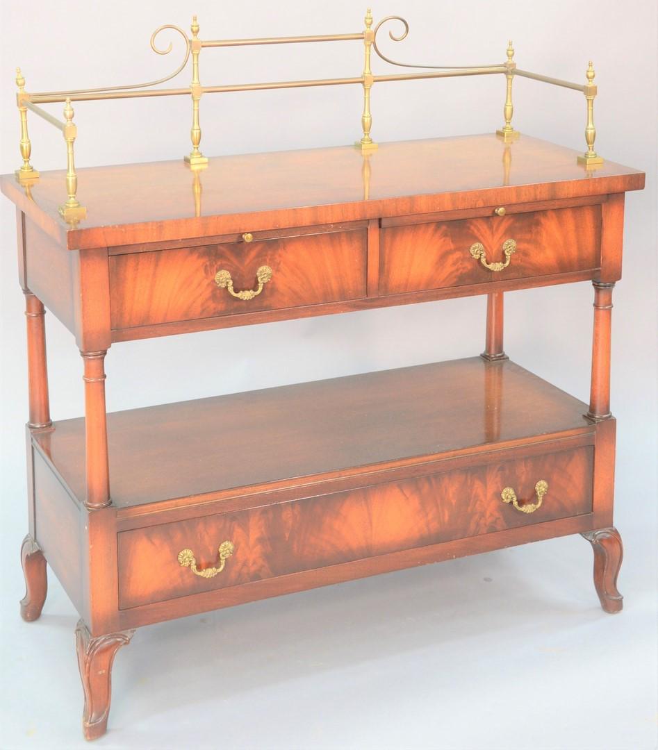 Two-tier server havin brass gallery, ht. 47", wd. 44".: Two-tier server havin brass gallery, ht. 47", wd. 44".
