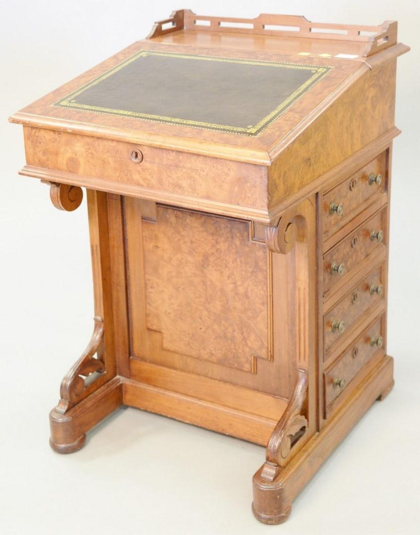 Walnut and burl walnut Davenport desk, ht. 33" x wd.: Walnut and burl walnut Davenport desk, ht. 33" x wd. 22".