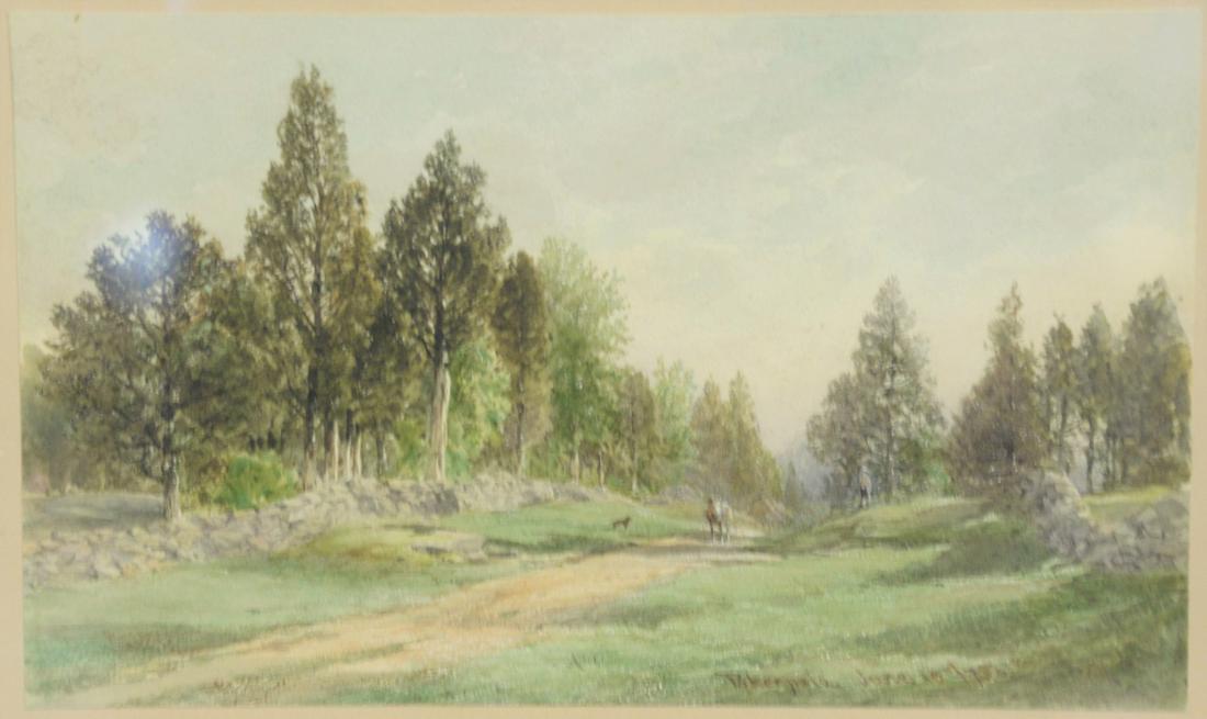 Attributed to James David Smillie (1833 - 1909): Attributed to James David Smillie (1833 - 1909) watercolor on paper, RT. 9 Poughkeepsie, NY, unsigned, sight size: 7 1/2" x 12", titled and dated lower right Poughkeepsie June 10, 75.