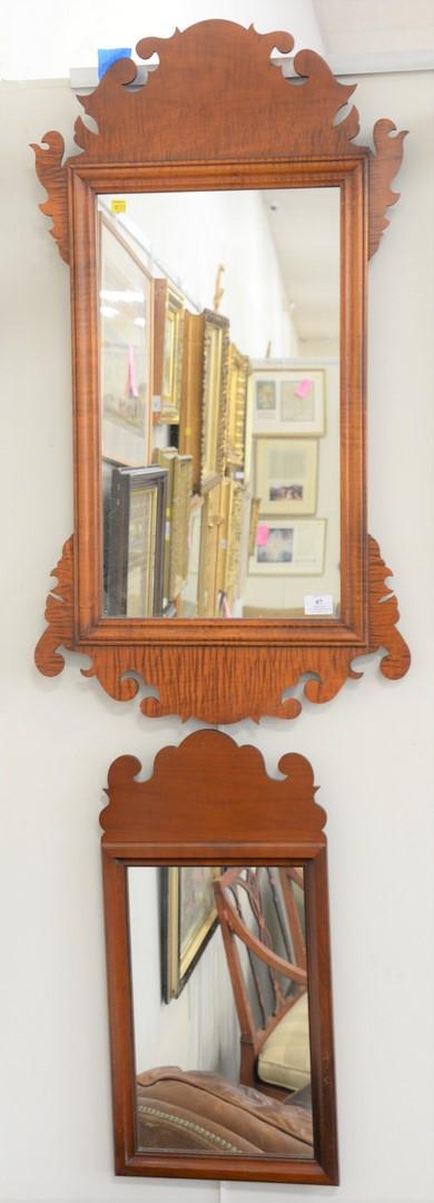Two Eldred Wheeler mirrors to include tiger maple: Two Eldred Wheeler mirrors to include tiger maple Chippendale-style, ht. 27 1/2" x wd. 21" along with a maple Queen Anne style, ht. 25 1/2" x wd. 12 1/2".