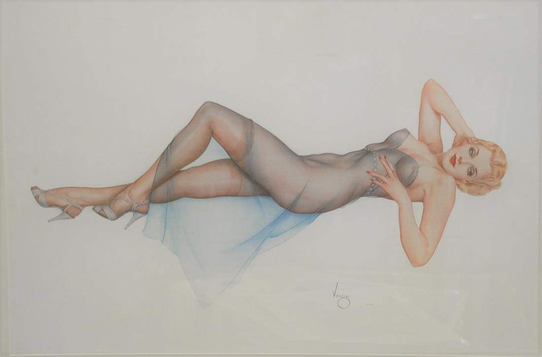 Alberto Vargas, framed and numbered lithograph, pin-up: Alberto Vargas, framed and numbered lithograph, pin-up girl, partially nude, sight size: 25 1/2" x 37 1/2".