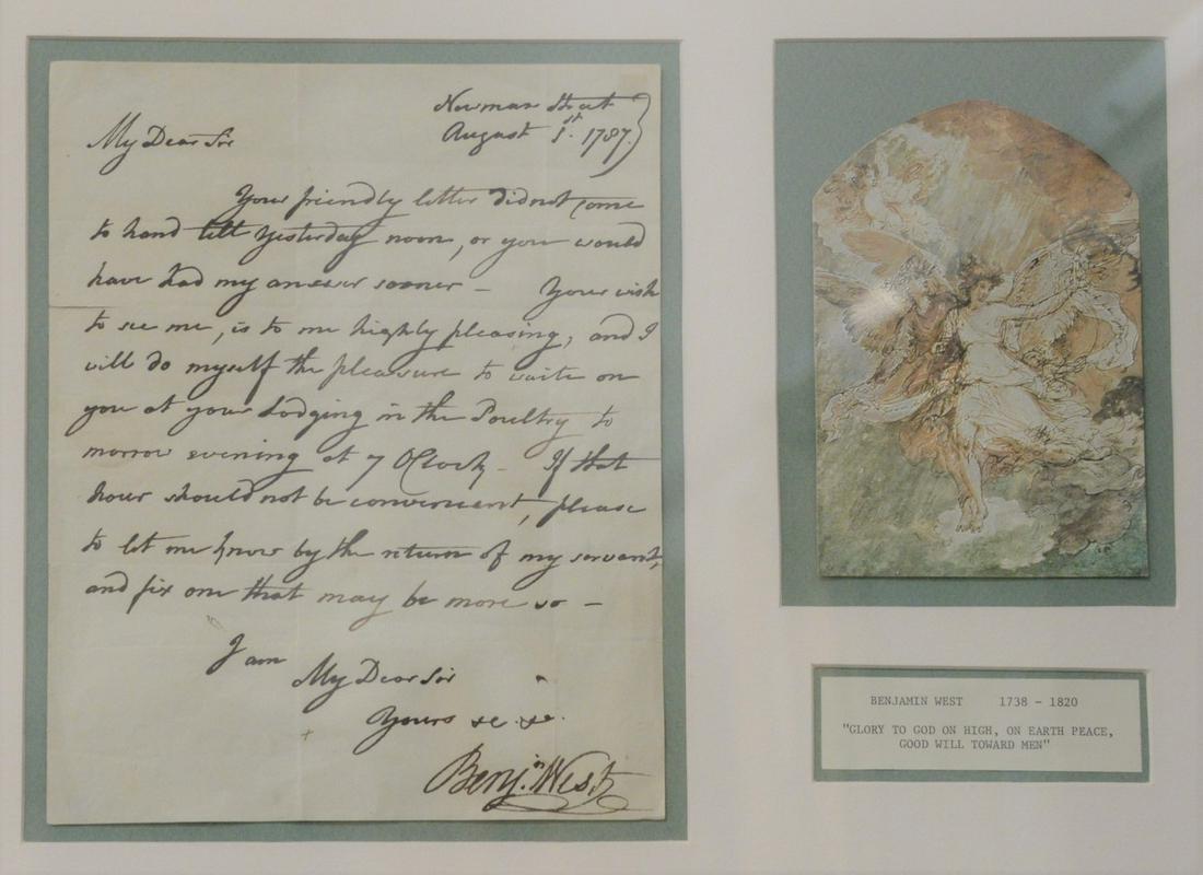 Benjamin West autograph letter, August 1, 1787,: Benjamin West autograph letter, August 1, 1787, addressed To "My Dear Sis", letter 7" x 9".