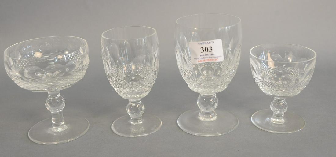 Forty-four Waterford Colleen glasses in 4 different: Forty-four Waterford Colleen glasses in 4 different sizes to include 8 large white wine, 9 sherry, 8 cordials, 9 large red wine and 10 small red wine, 3 1/2", 4 1/4", 5 1/4", 4 3/4".