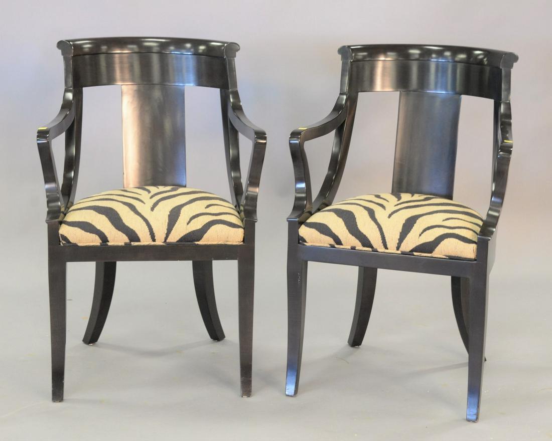 Pair of Baker Empire-style ebonized wood armchairs,: Pair of Baker Empire-style ebonized wood armchairs, Estate of Marilyn Ware Strasburg, PA.