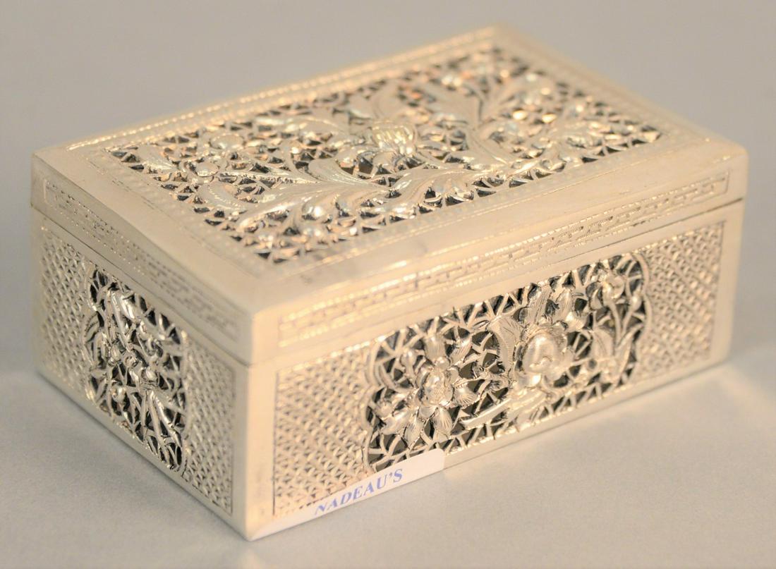 Silver Chinese cricket box, ht. 1 1/2", top 2 3/4" x (1 of 3)