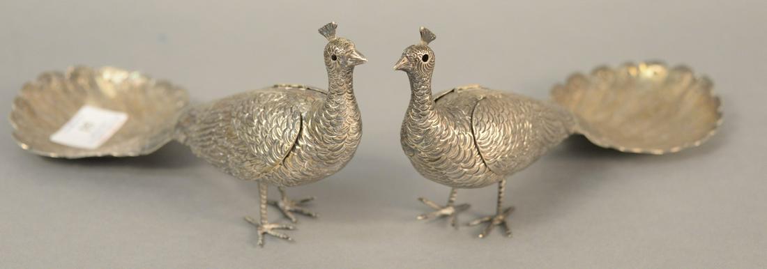 Pair silver peacocks with moveable wings, ht. 4 1/4", (1 of 5)