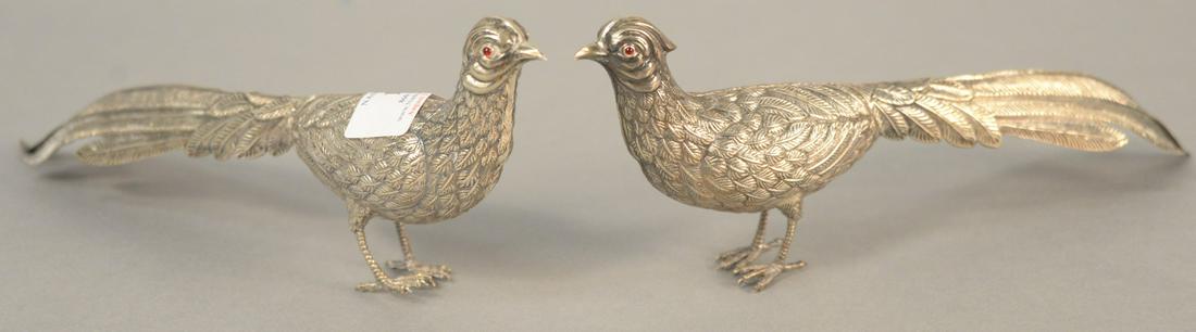Pair of silver pheasants, ht. 4", lg. 11", 4.9 t.oz. . (1 of 4)