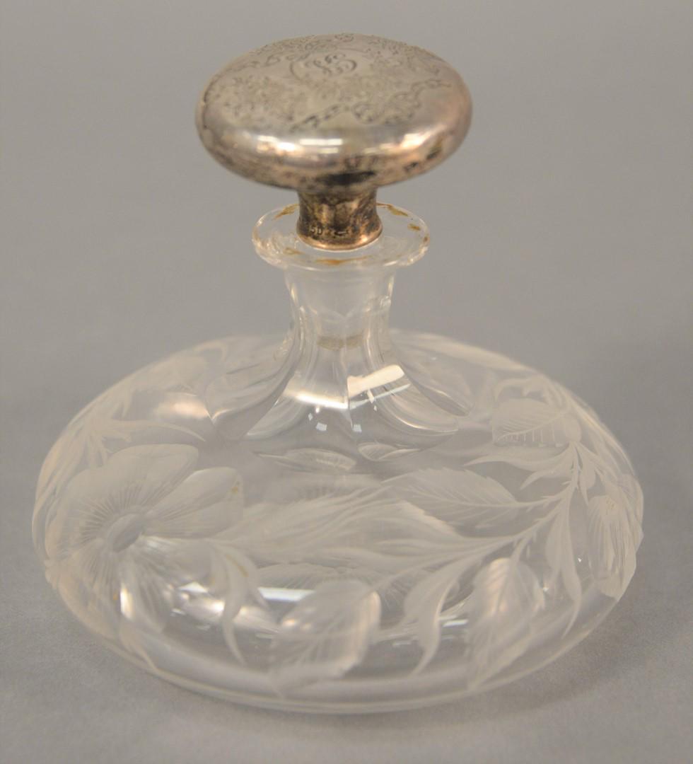 Tuthill cut glass cologne bottle with sterling silver (1 of 4)