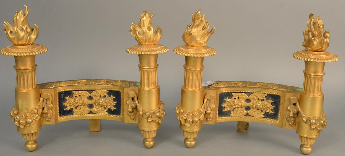 Pair of French bronze dore chenets having flaming (1 of 5)