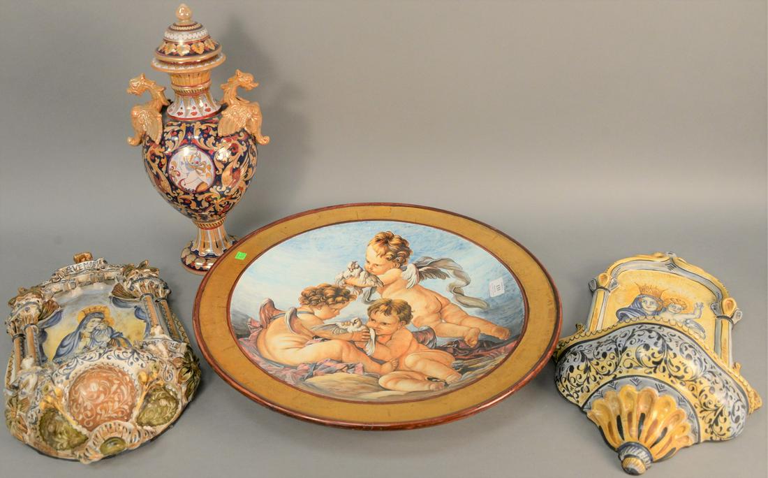 Four Majolica pieces to include two Italian Majolica (1 of 7)