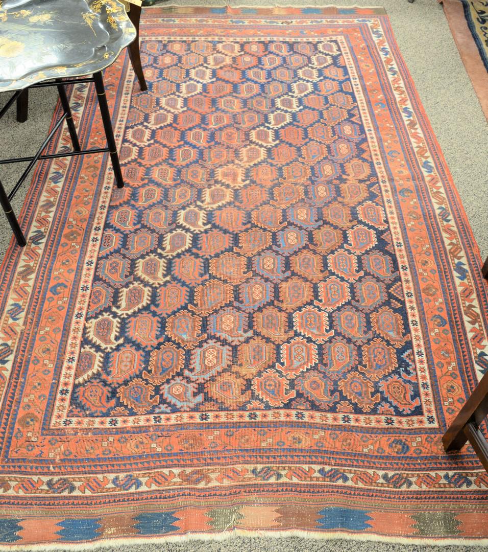 Oriental area rug, 4' 10" x 8', worn. (1 of 4)