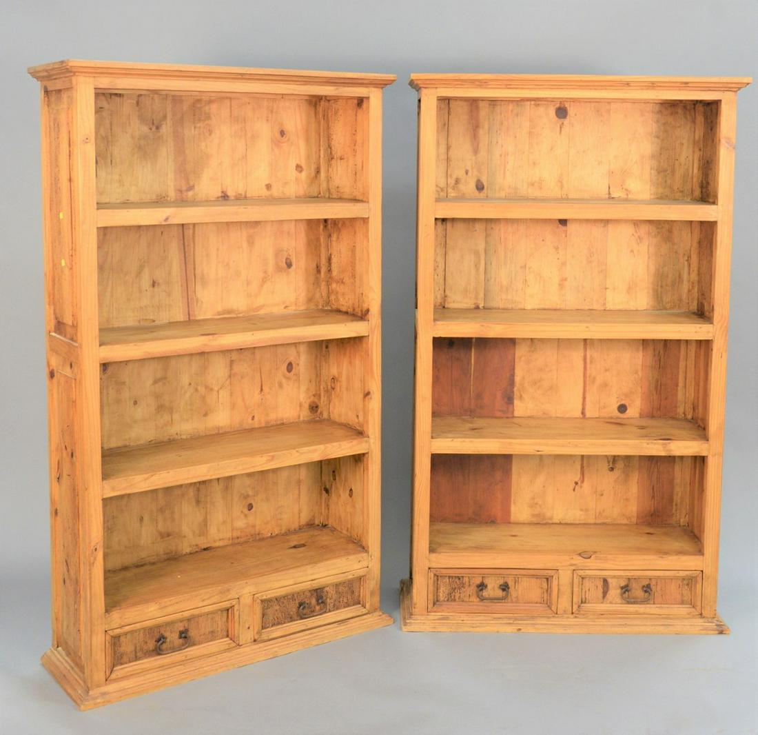 Pair of contemporary pine bookcases, each with two (1 of 4)