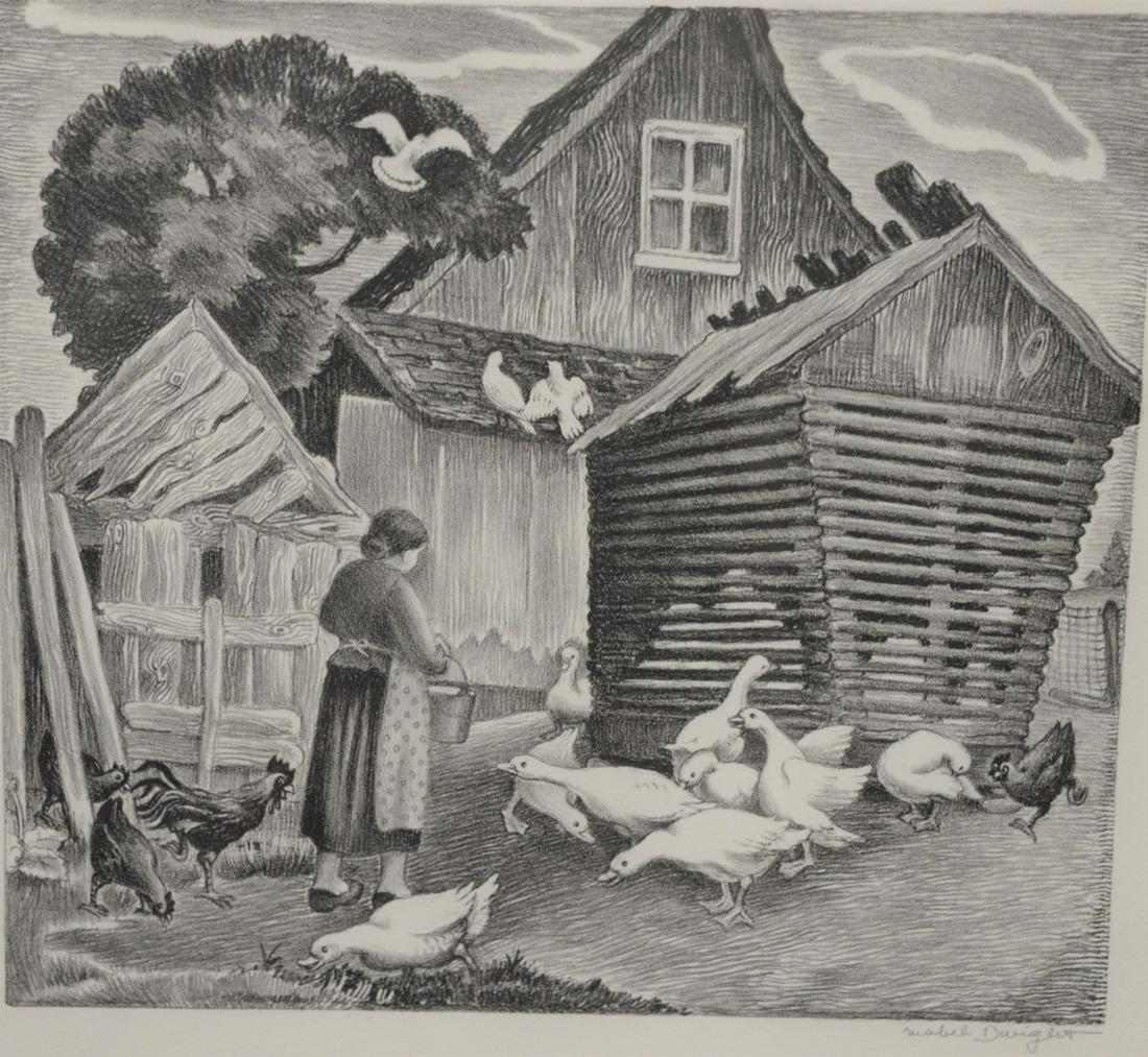Mabel Dwight (1876 - 1955), pencil signed lithograph: Mabel Dwight (1876 - 1955), pencil signed lithograph, "Feeding the Goose", signed lower right 'Mabel Dwight', sight size 11 1/2" x 12 1/2".