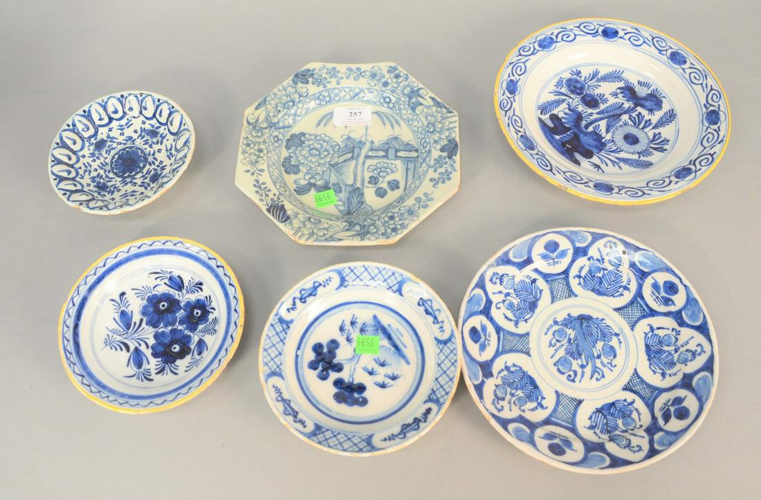 Six blue and white Delft plates, two having yellow (1 of 5)