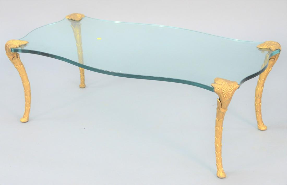 Glass Top coffee table having shaped top and gilded (1 of 4)