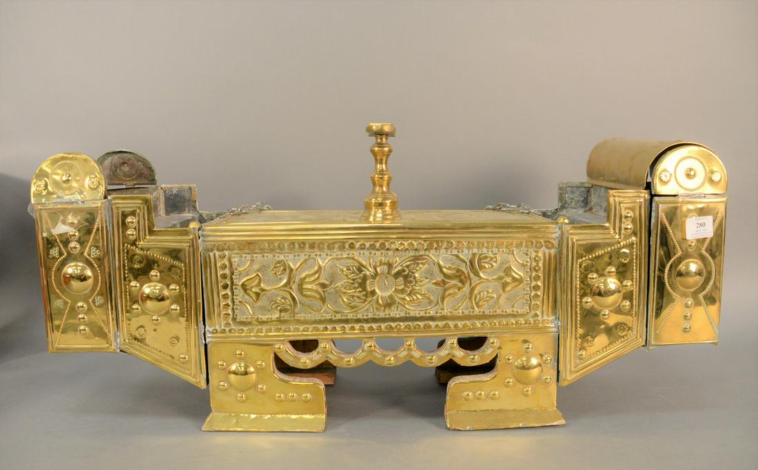 Brass shoe shine valet stand. ht. 15", wd. 33 1/2". (1 of 4)