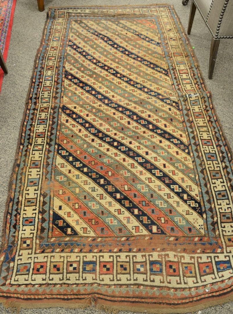 Caucasian Oriental runner, 4' x 8' 5", worn. (1 of 5)